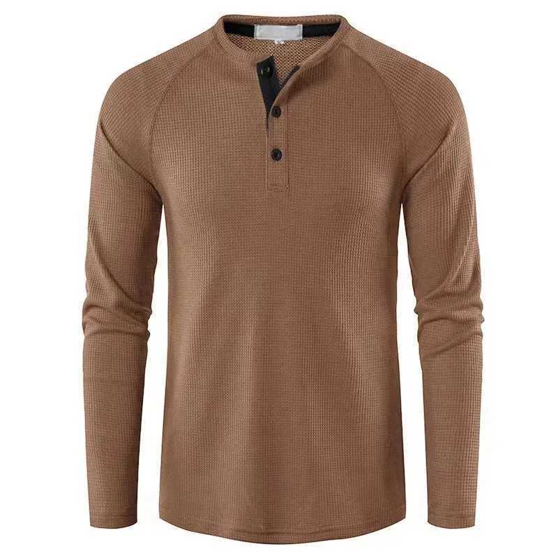 Autumn and Winter New Mens T-shirt European and American Mens Solid Color Long Shirt Henry Shirt Mens W241026