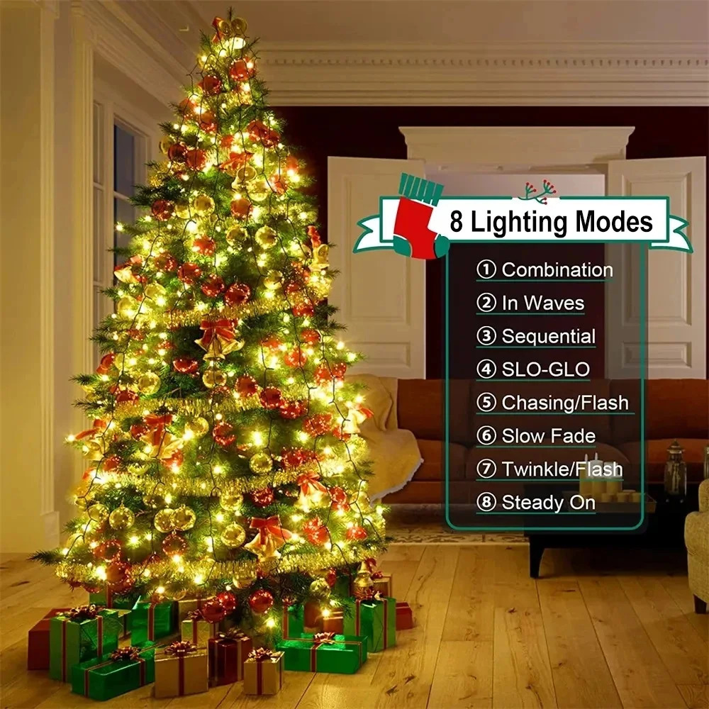 280/400 LED Christmas Tree Top Star Waterfall Light Timer Outdoor Garden Memory Fairy String Light Garden Holiday Light 241024