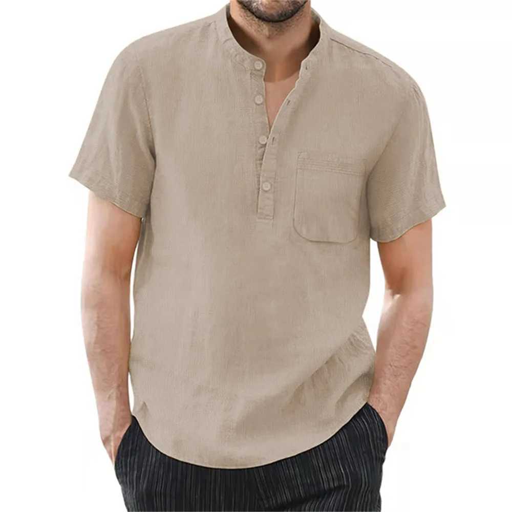 Mens Short Sleeve T-shirt Cotton Linen Casual Mens T-shirt Solid Color Summer Mens Comfortable Breathable W241026