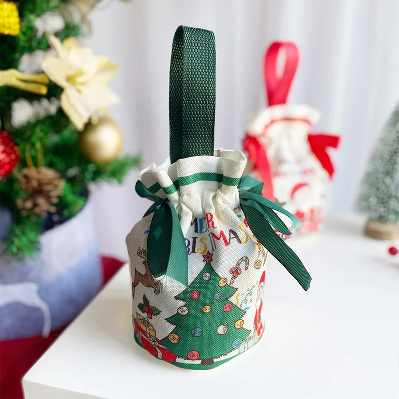 Christmas Canvas Bag Santa Claus Xmas Tree Elk Snowman Noel Bell Handheld Gift Bag Merry Christmas Decor Happy Year 2025 241025