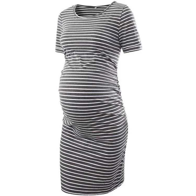 Pregnant Dress 1512 Pregnant Long Dress 2023 New Round Neck Short Sleeve Stripe W241026