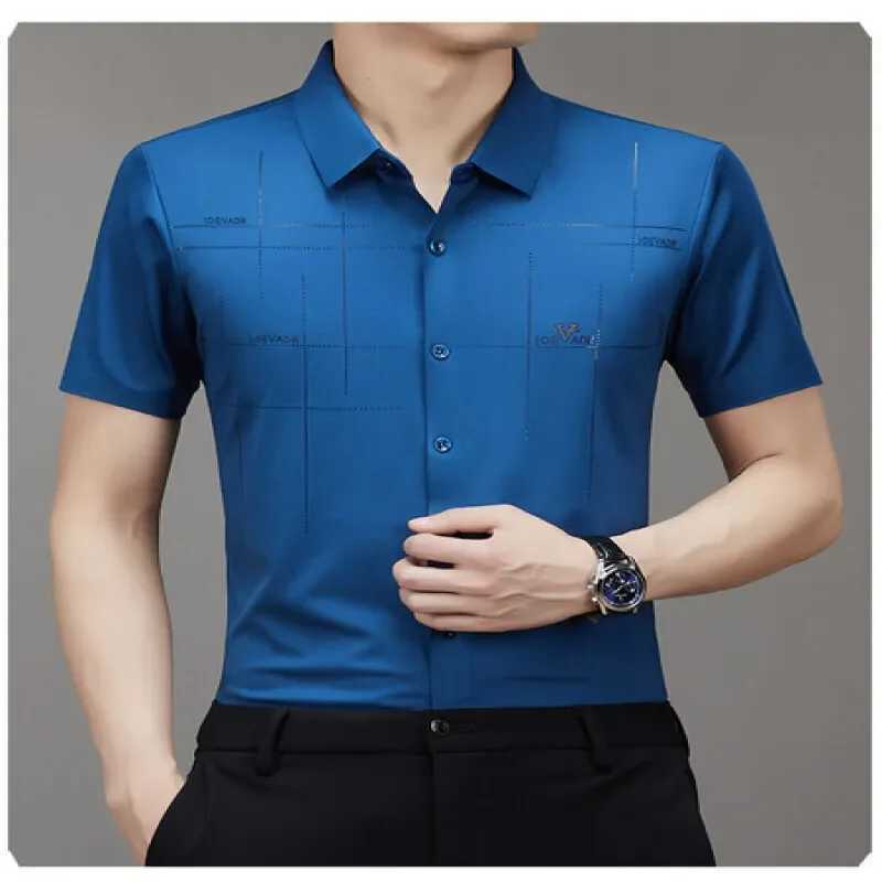 Mens Ice Silk Business Shirt Sleve Anti Wrinkle Free Seamless Shirt High Elasticity Comfortable Mens Clothing Gift W241026