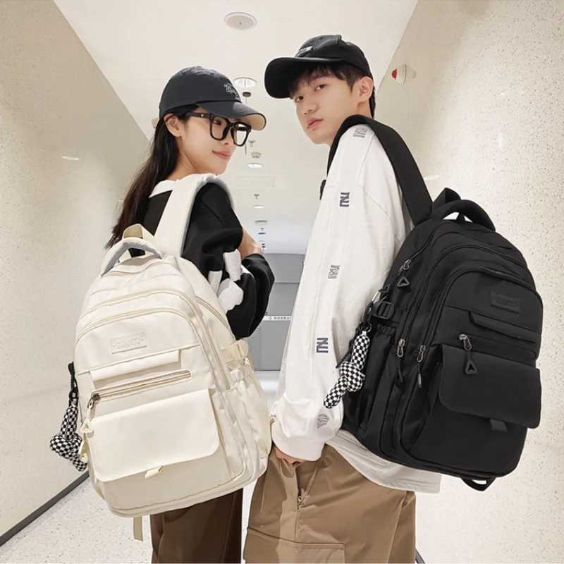 New Simple Student Bag Solid Color Schoolbag Youth Large Capacity Travel Backpack High Quality Canvas Schoolbag Fi BackpackXJ241026