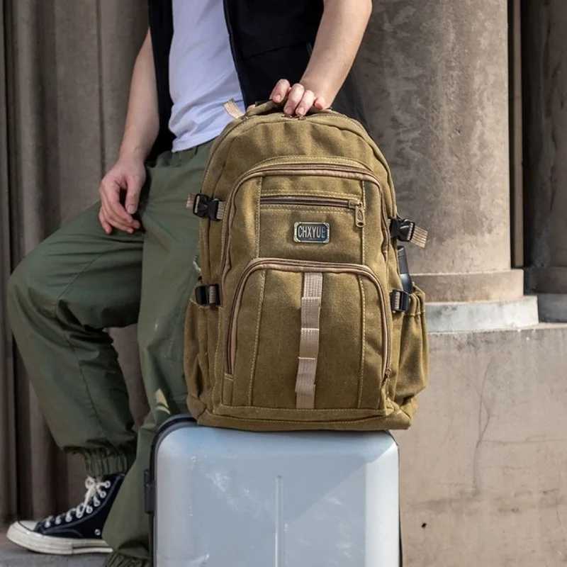 Mens New Retro Backpacks Trend Canvas Bags Large Capacity Outdoor Leisure Travel Bag Male Mochila E58XJ241026