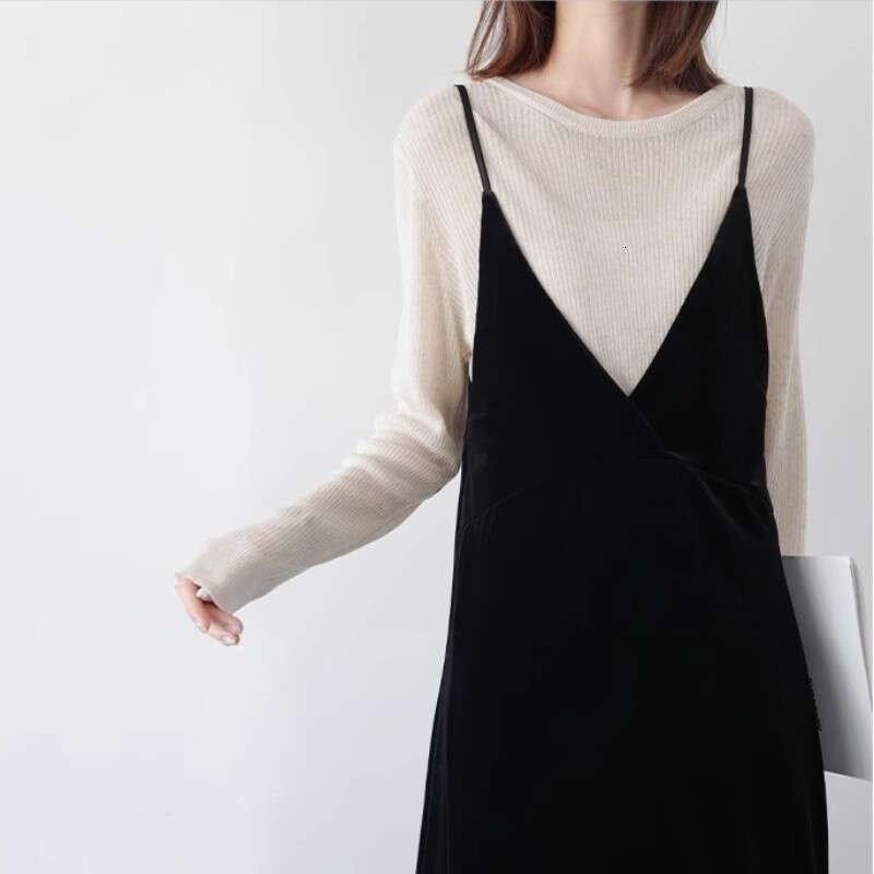 Suspended Veet Dress For Women 2023 Autumn/Winter New Design Sense Large V-Neck Elegant And Unique Slim Fit Mid Length Small B