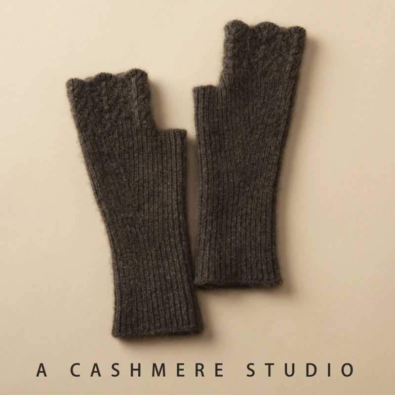 Womens Winter Fashion Pure Cashmere Half Finger Gs Womens Winter Knitted Gloves Warm Solid Knitted Wrist Gs W241026