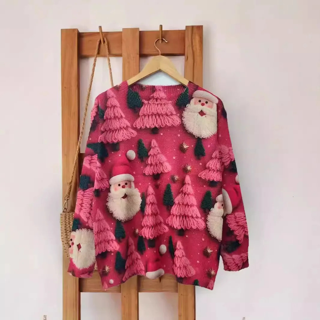 Autumn/Winter Fashionable Cute Christmas Full Print Round Neck Mink Print Sweater 241025
