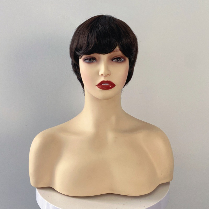Middle-aged and elderly women's fluffy short curly wig high temperature silk full head cover