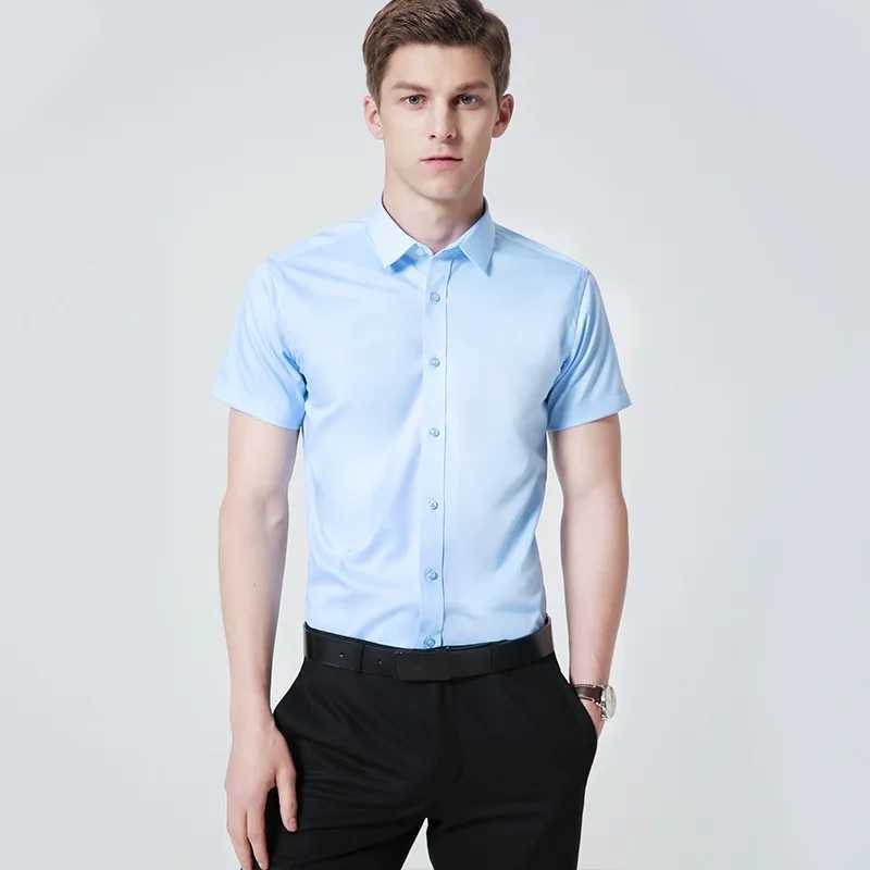Bamboo fiber elastic mens shirt fashionable casual business short sleeved top anti wrinkle no solid color formal shirt S-6XL W241026