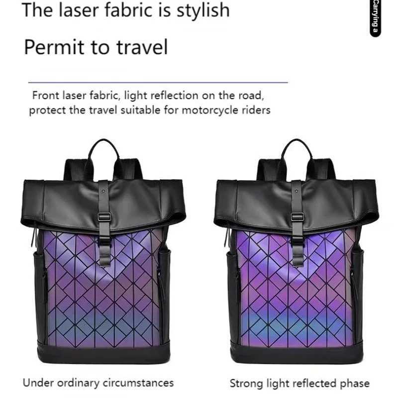 Large Capacity Backpack Reflective Diamd lattice Bag Waterproof PU leather Travel Backpack Locomotive travel New in MotorcycleXJ241026