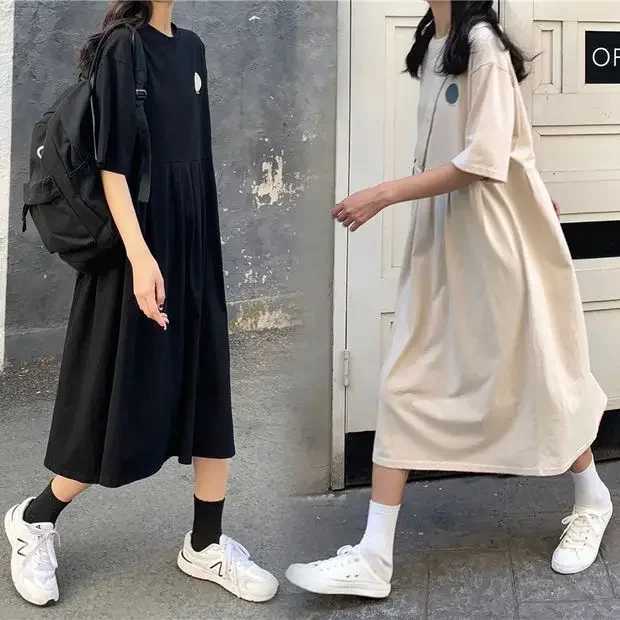 Pregnant womens dress short sleeved summer 2024 mid length knee T-shirt loose fit suitable for pregnant womens dress summer dress W241026