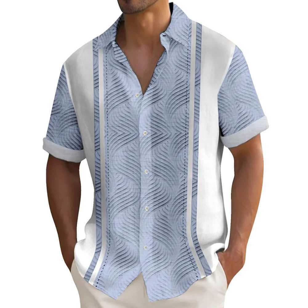 Summer striped printed mens shirt casual short slip button loose navy shirt oversized mens clothing lapel shirt W241026