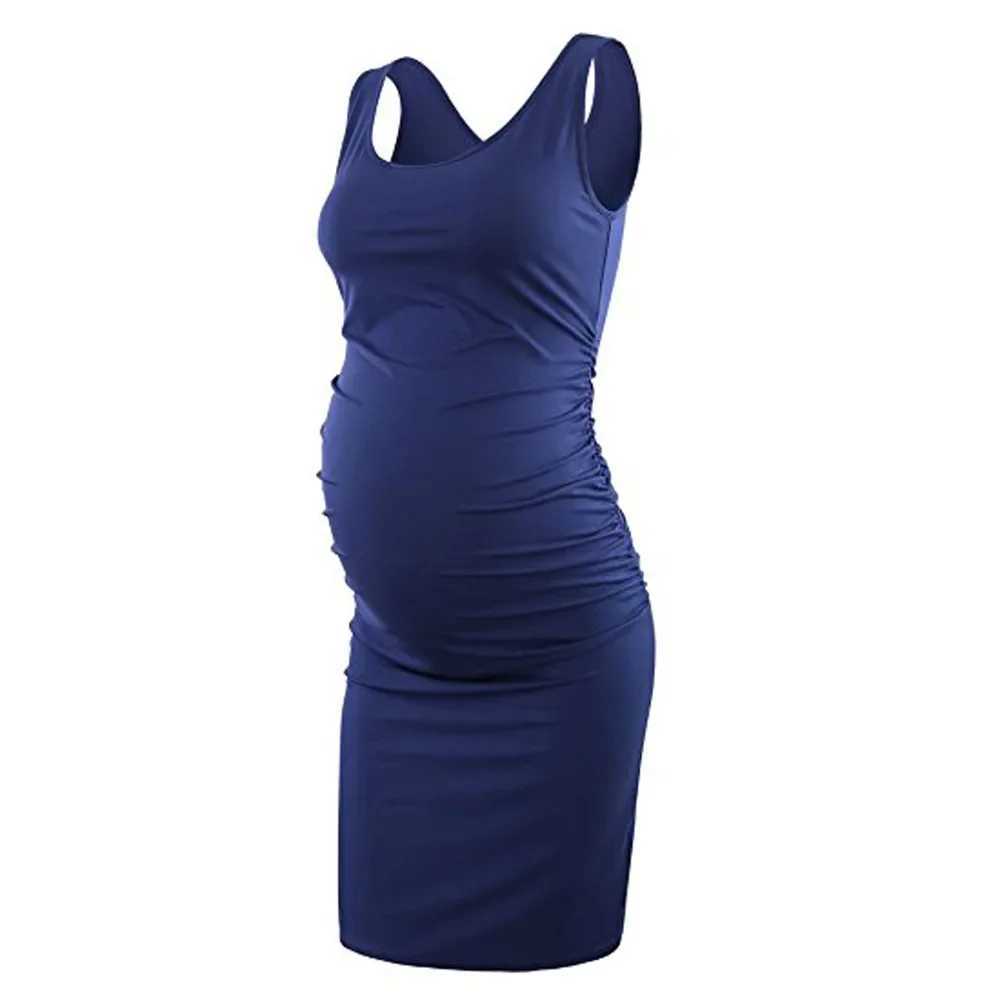 Womens short sleeved maternity dress casual maternity clothing shower maternity solid color O-neck W241026