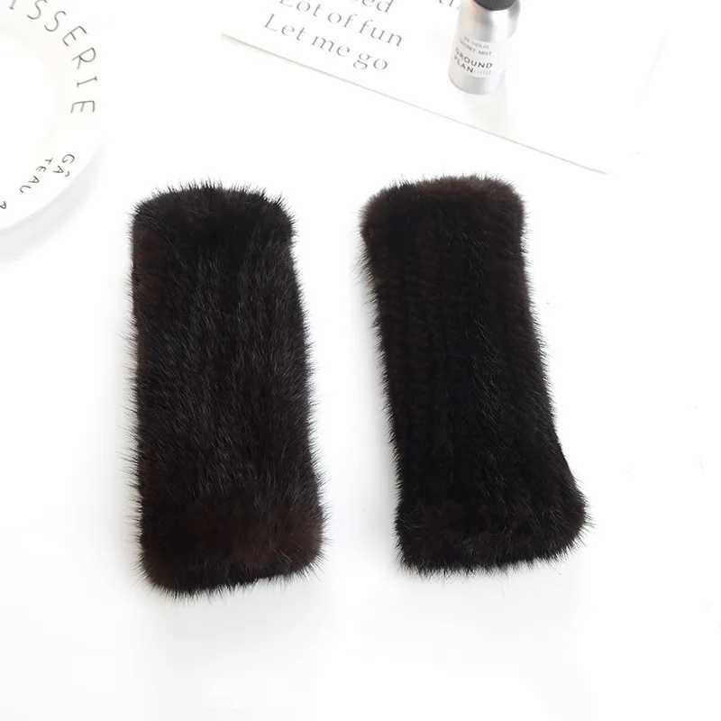 2024 New Style Womens Winter Warm Genuine Mink Knitted Half Finger Gs Girls Typing Gloves W241026