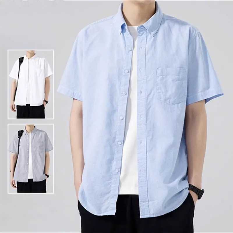 Summer Newcomer Short Sleeve Casual Social Non Solid Color Full Match Oxford Knitted Breathable Slimming Shirt W241026
