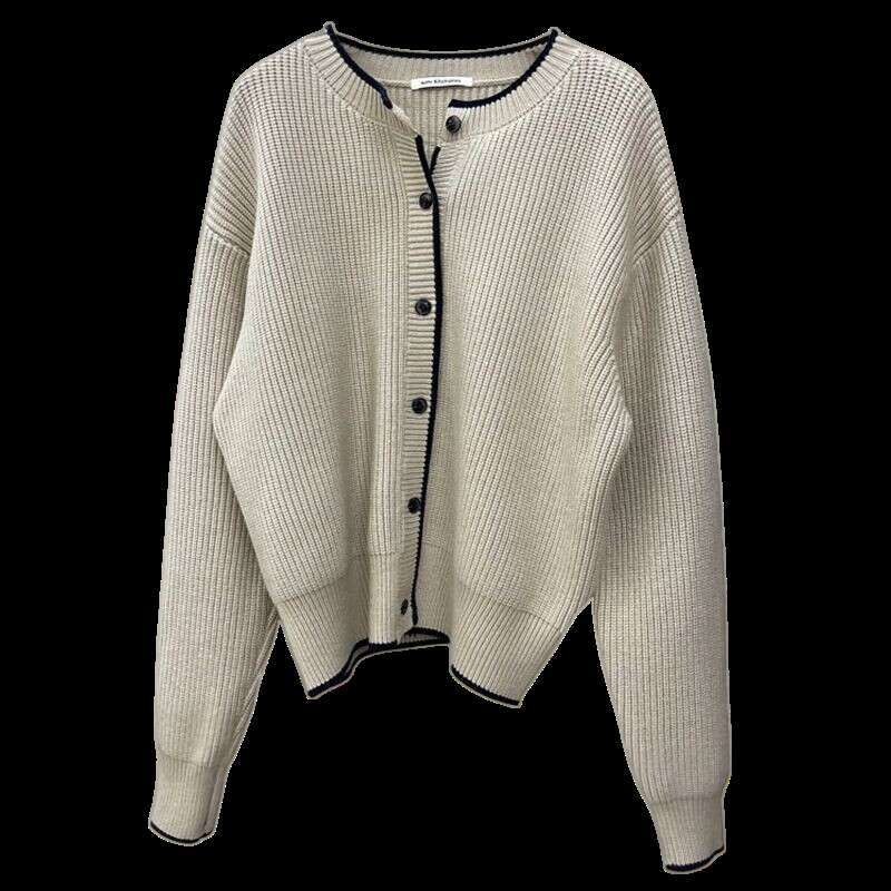 Western Style Leisure Round Neck Cashmere Cardigan Female Autumn Winter Loose Knit Sweater Show Thin Wool Coat