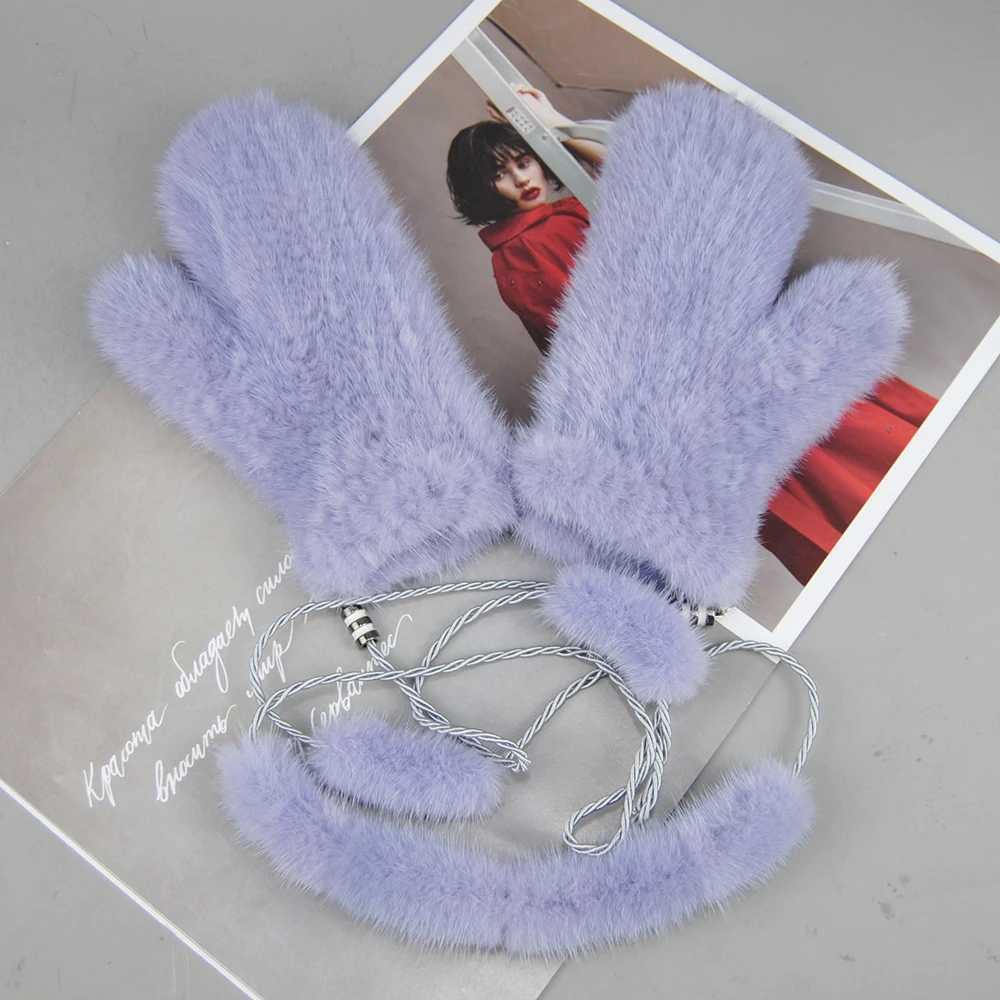 New Womens% Genuine Knitted Mink Gloves for Winter Warmth La Genuine Mink Fashion La Gs Handmade Knitted Fur Gloves W241026