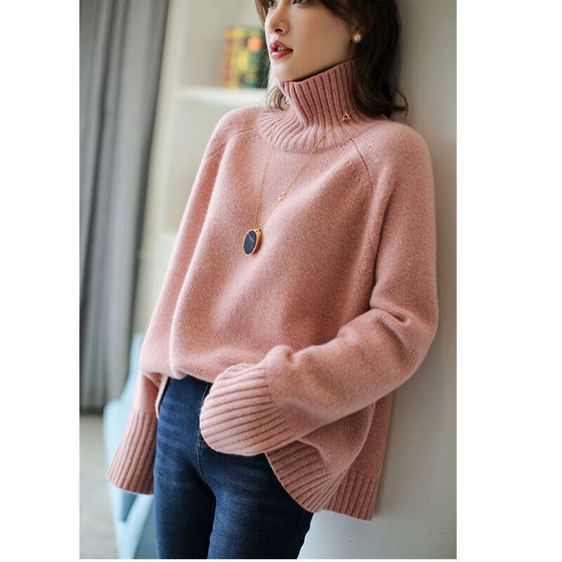 Autumn And Winter Thickened Cashmere Sweater Women Turtleneck Loose Large Size Solid Color Knit Bottom