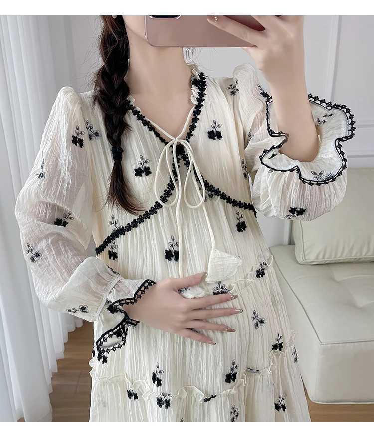 Autumn maternity dress fashionable printed pleated edge splicing work maternity spring dress loose A-line dress short skirt W241026