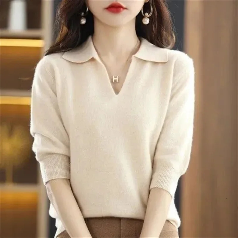 2024 Women Knitted Sweaters Autumn Winter Warm Clothing Fashion Casual Sweater Long Sleeve Jumper VNeck Loose Pullovers Top 241025