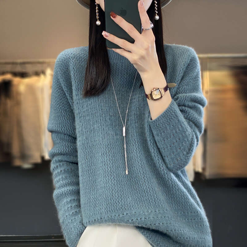 2024 Spring Autumn Women Sweater Long Sleeve O-Neck Pullover 100% Merino Wool Comfort Knitted Jumper Korean Female Clothing