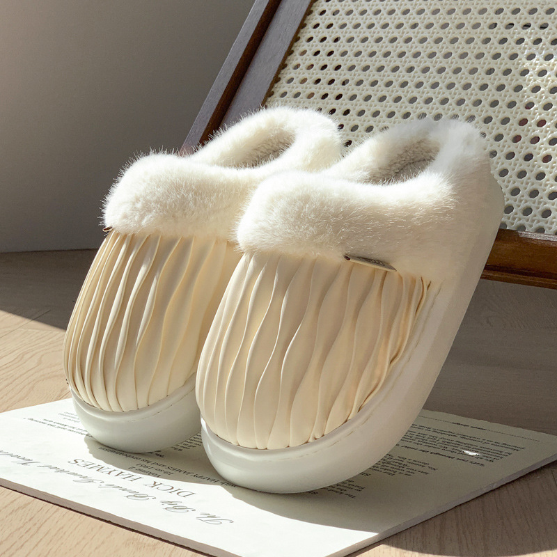 Cozy 2024 Women's Cotton Slippers: Veet-ed, Warm, Height Boosting, PU Leather, for Indoor Winter Wear b8d6