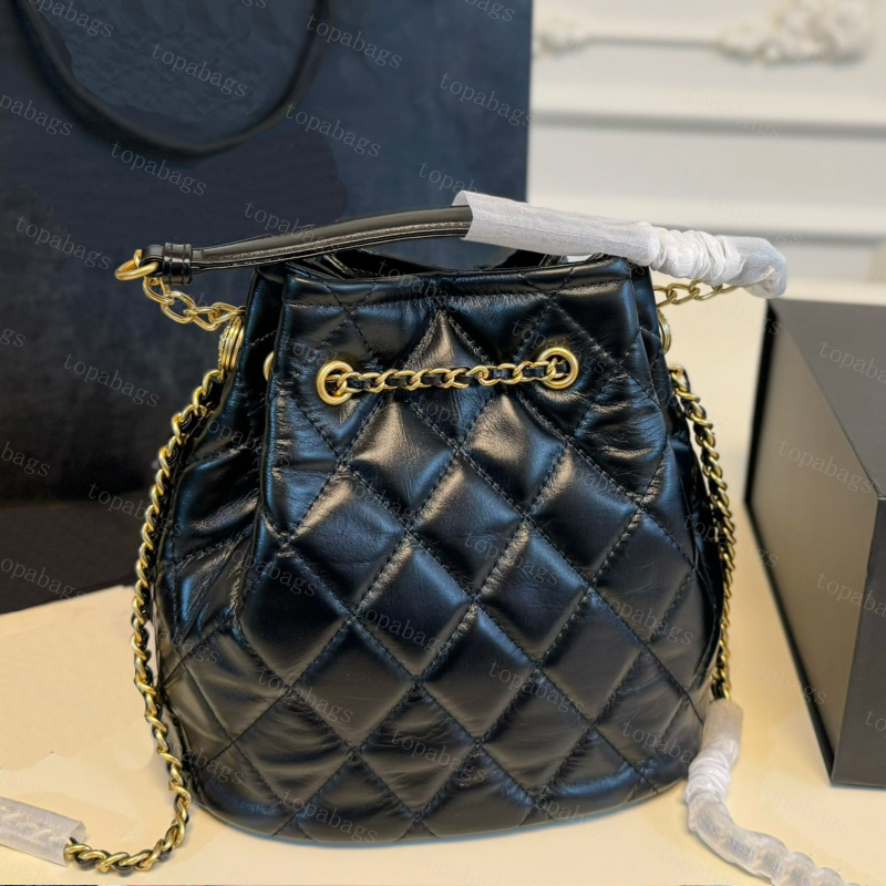 Women's Designer Drawstring Bucket Bags Genuine Cow Leather Chain Garbage Style Underarm Bag Lady Luxurys Handbag Fashion Crossbody Shoulder Bags