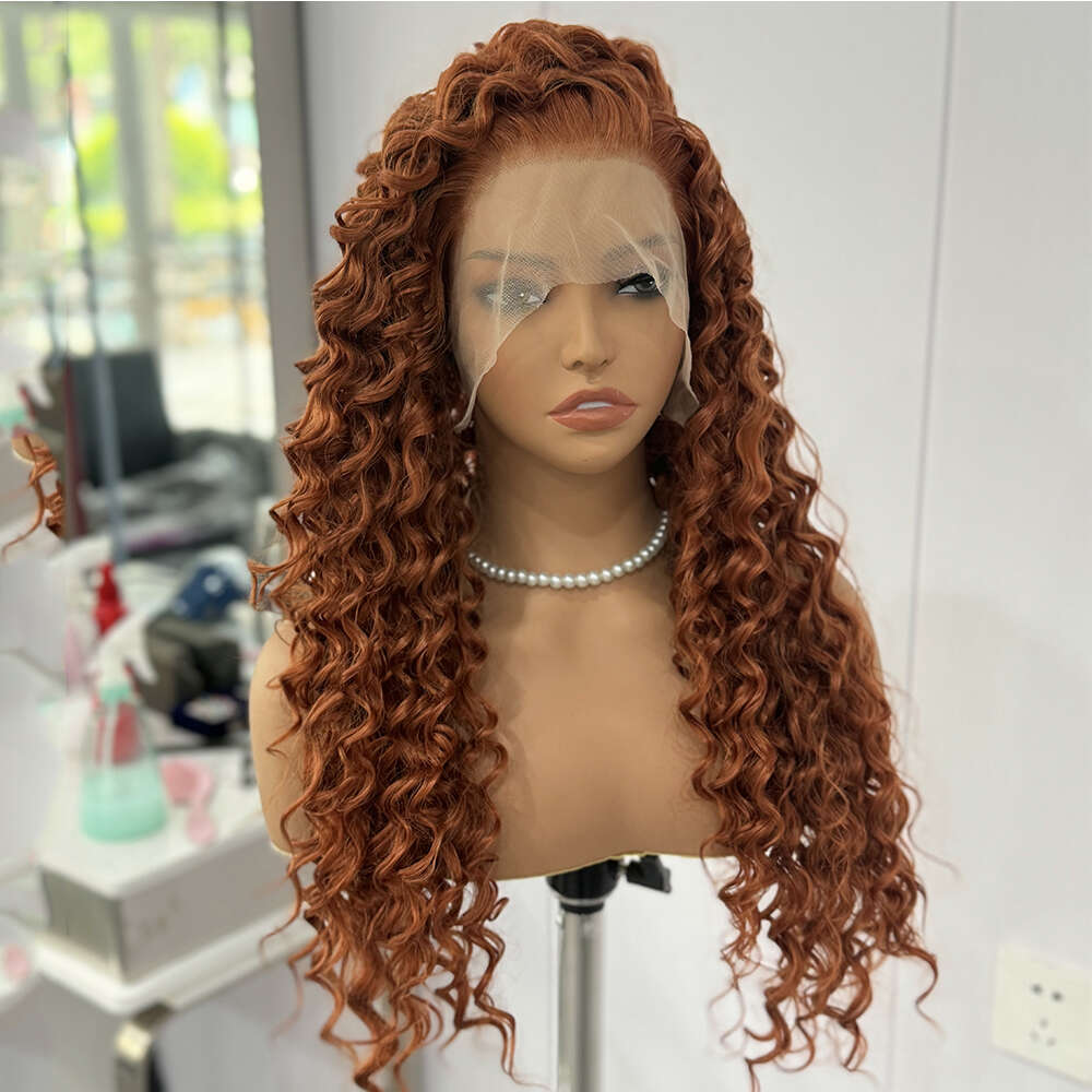 Ginger Long Deep Curly Synthetic Front Wigs For Women Heat Resistant Friendly Cosplay Wig Orange Lace Hair Natural