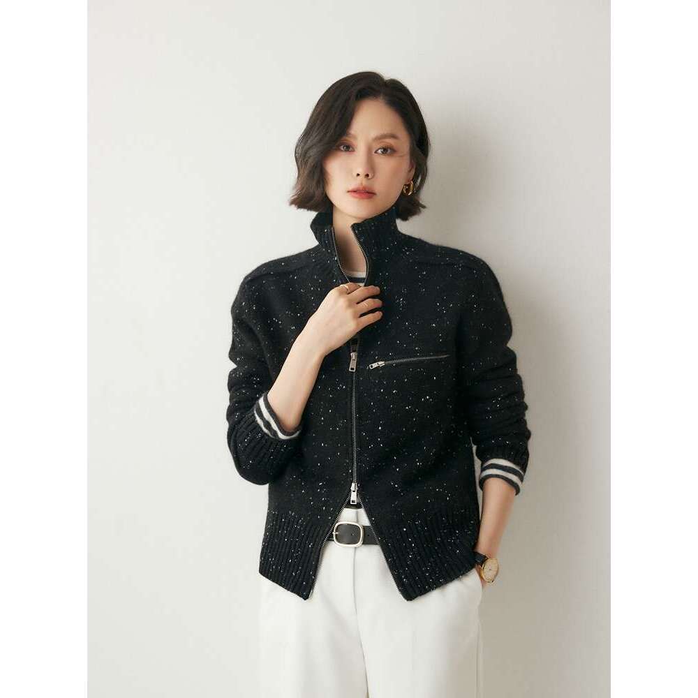 New Chic Women 100% Zipper Cardigan Turtleneck Long Sleeve Sweater Coat Autumn Winter Thick Cashmere Knitwear