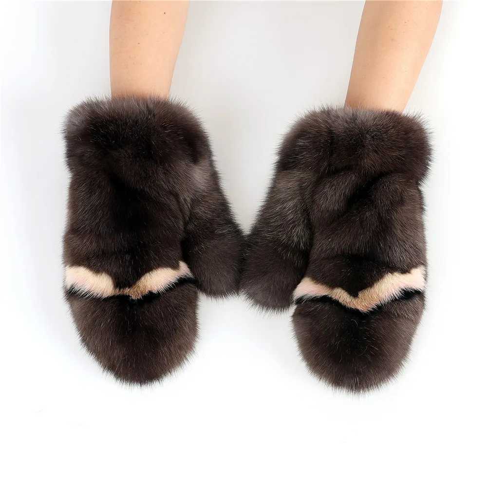 Luxury mink fur womens winter warmth Gs genuine leather mink gloves with warm and fluffy wrists W241026