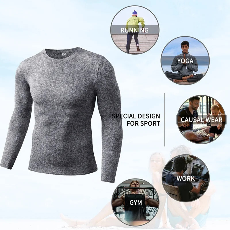 Men Compression Running TShirt Fitness Tight Long Sleeve Sport Tshirt Training Jogging Shirts Gym Sportswear Quick Dry Clothes 241025