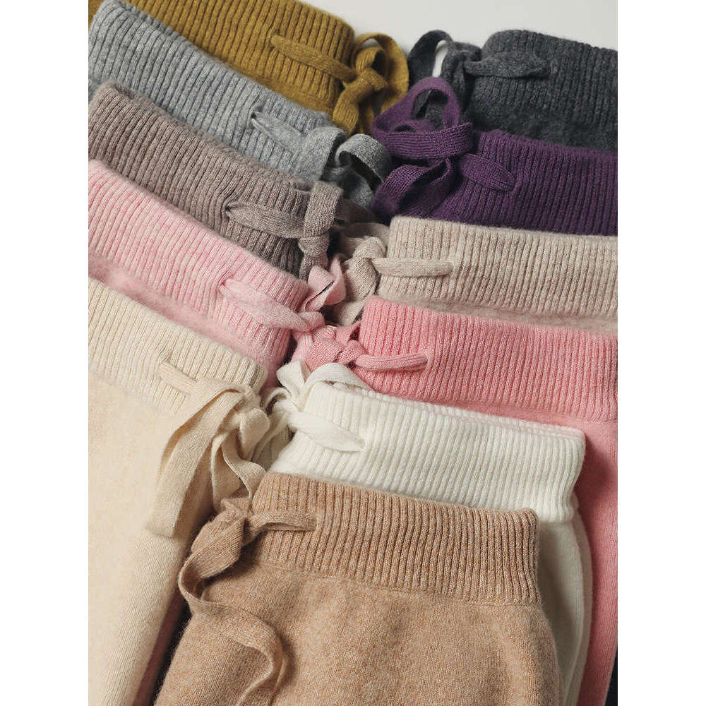 CHICUU Women Cashmere Autumn Winter Wide Leg Pants Full Length 100% Merino Wool Knitwear Basic Simple Trousers Korean