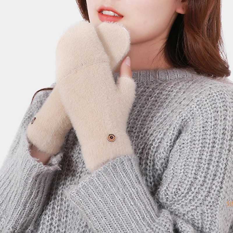 Winter flip womens Gs cute warm knitted wool half finger clip shell Kaii Gs suitable for female students writing plush Gs W241026