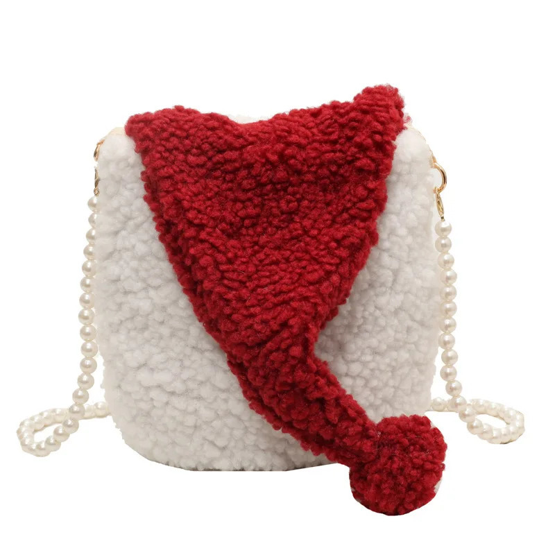 Shoulder bag plush cute bead chain cross body bucket bag street fashion cute phone bag coin wallet card key bag 241025