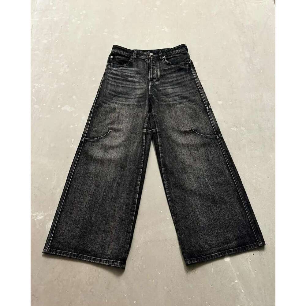 Haruku Retro Street Splicing Embroidery Pattern Washed Loose Women's Trendy Heavy Industry Jeans Y2k Wide Leg Pants