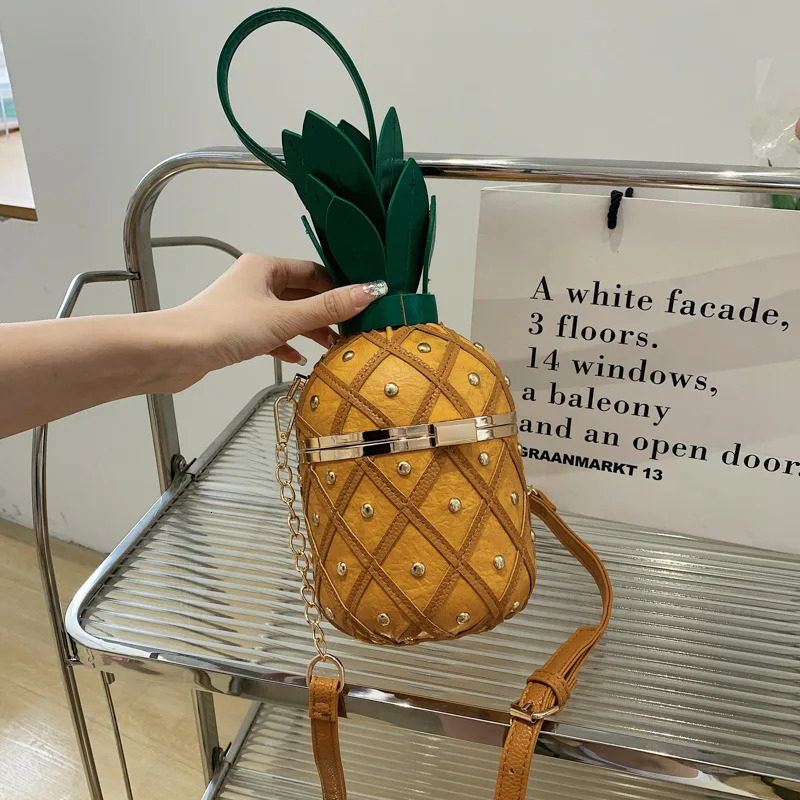 Womens Bag Fashion Cute Pineapple Shoulder Bag Original Womens Cross Body Bag Metal Chain Handbag 241025
