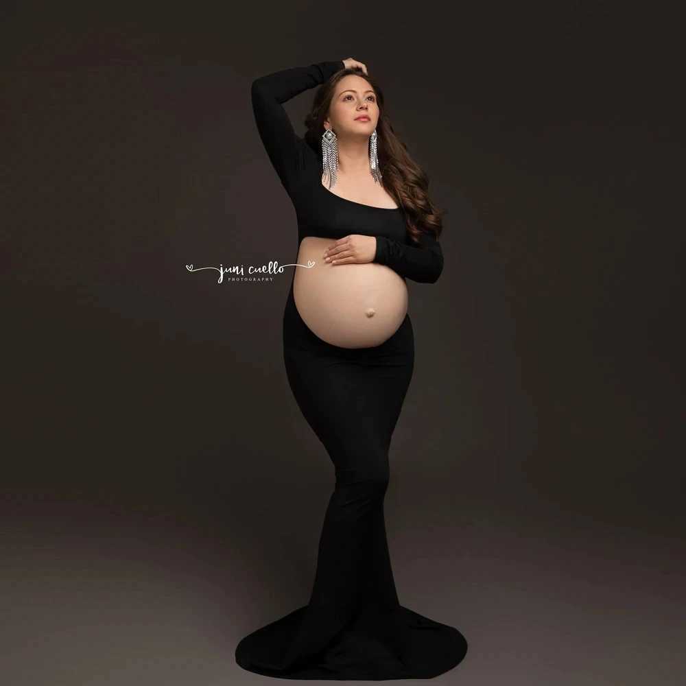 Square collar long sleeved pregnant woman photo shoot dress backless pregnant woman photography set W241026