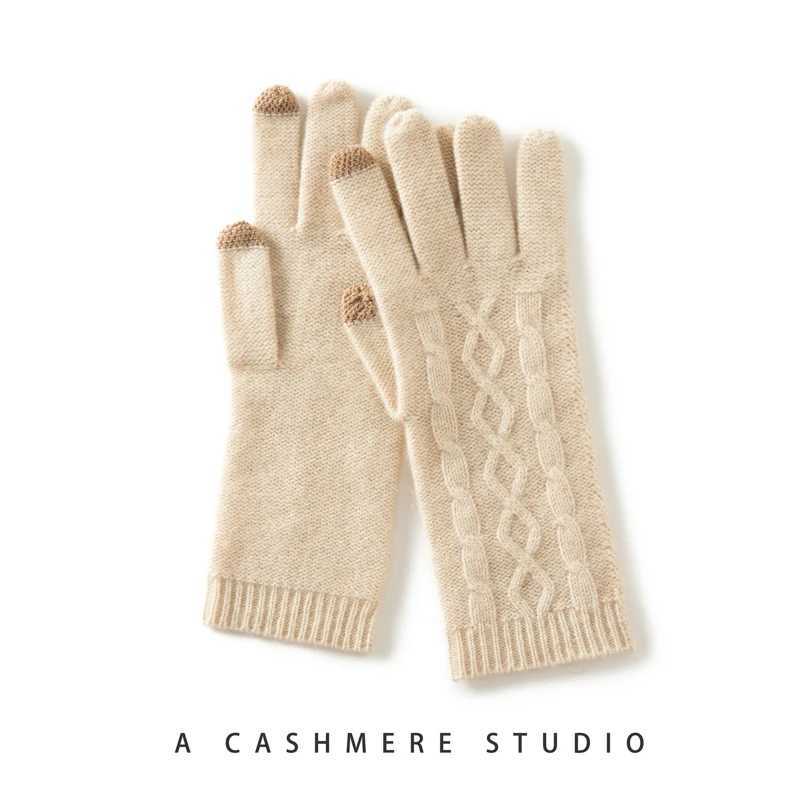 Winter high-quality cashmere touch screen Gs womens soft and warm elastic knitted gloves with full finger tube womens crochet Luvas W241026