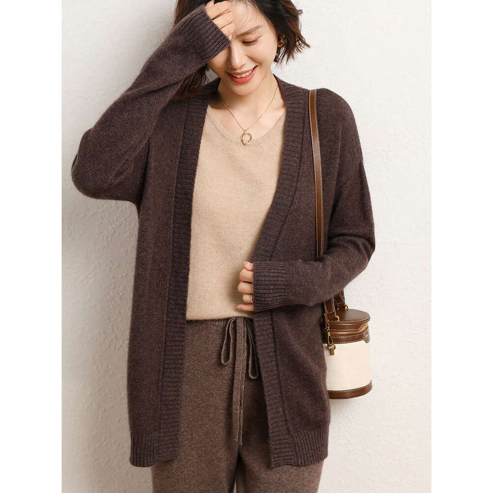 CHICUU Autumn Winter Women Cashmere Sweater Basic Simple Long Style Cardigan 100% Merino Wool Knitwear Korean Clothing Tops