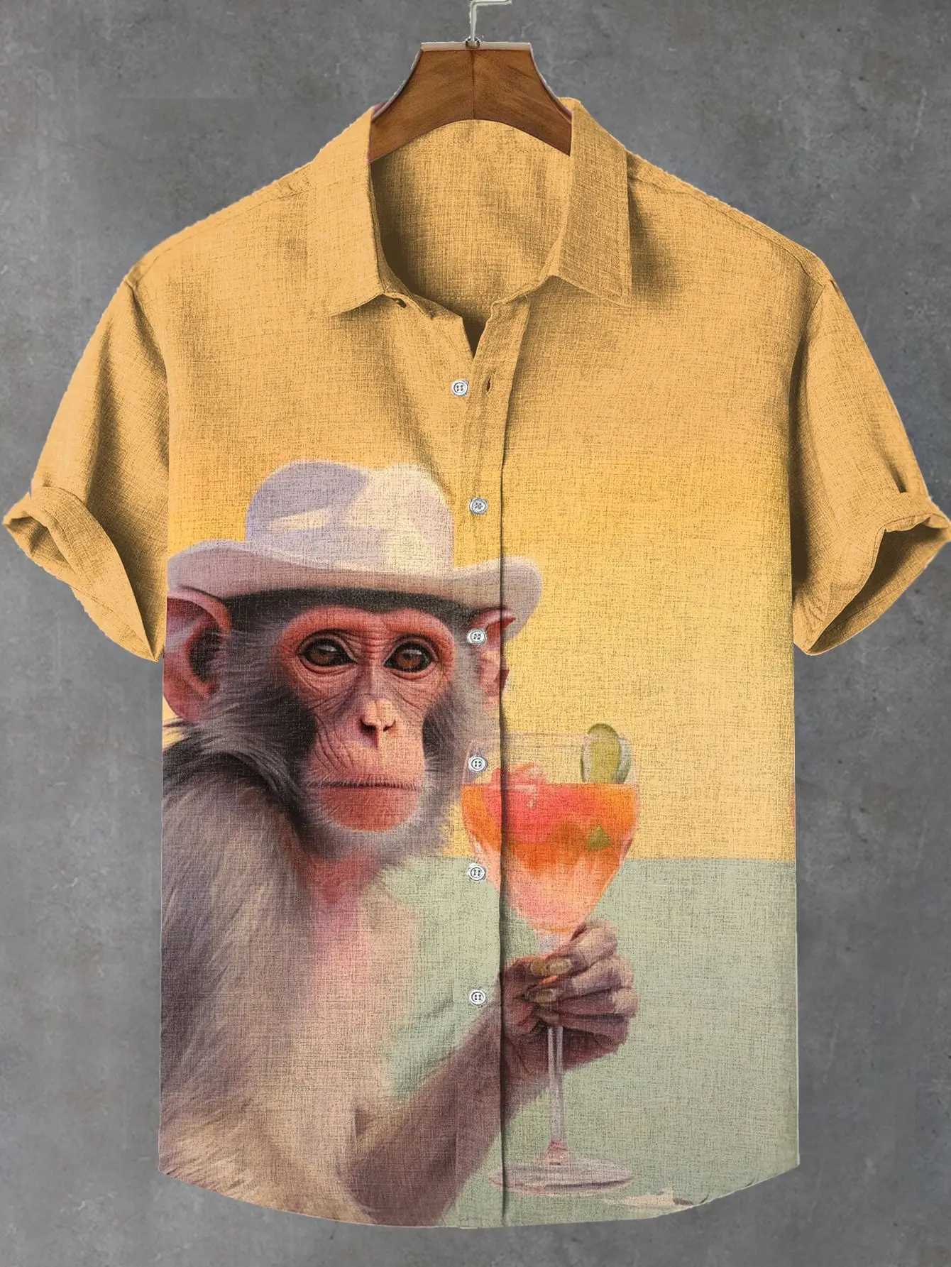 Interesting Monkey 3D Printed Beach Shirt Casual Haian Beach Shirt Hip Hop Mens Short Sleve Cute Animal Womens Shirt Button Top W241026
