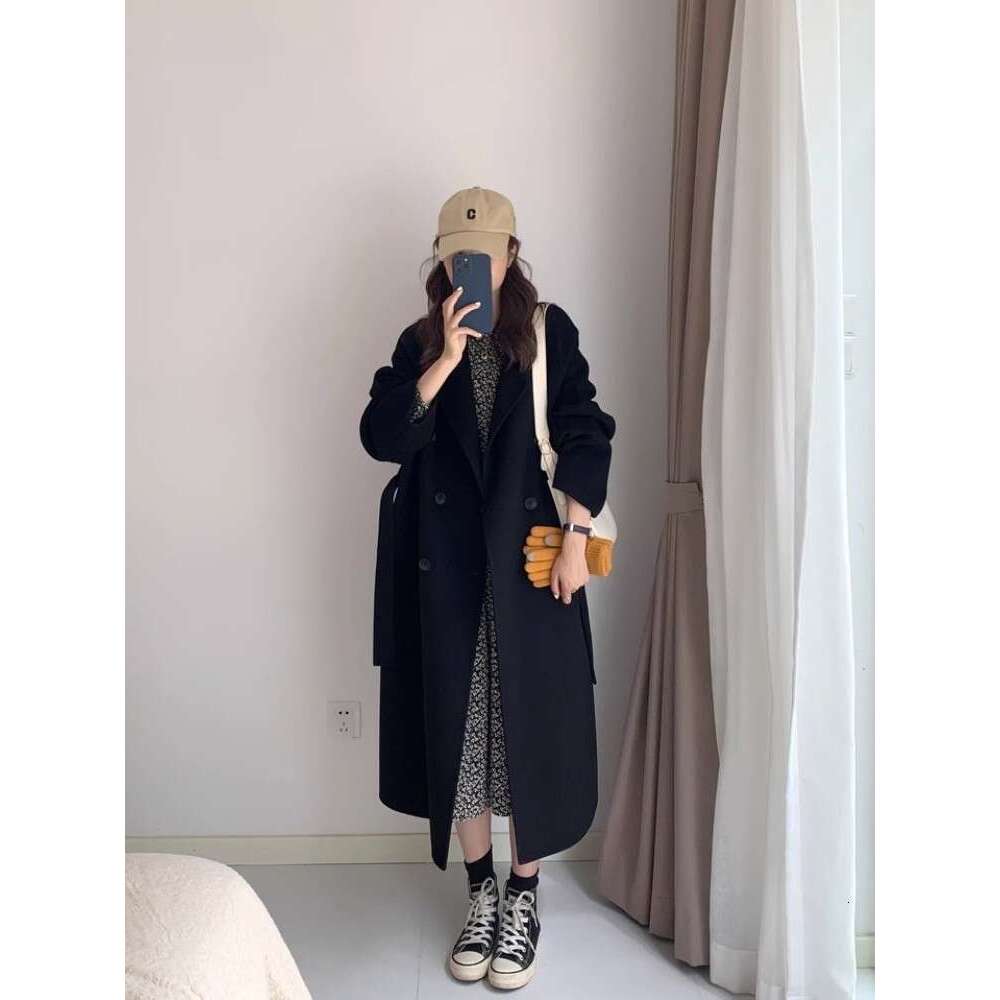 High End Double-Sided Cashmere Coat, Women's Autumn And Winter New Item, Korean Loose Woolen Mid Length Coat
