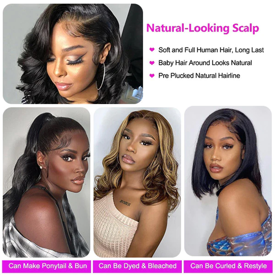 Transparent Short Bob Front Human Hair Wig Loose Body Wave Lace Frontal Wigs For Women On Sale
