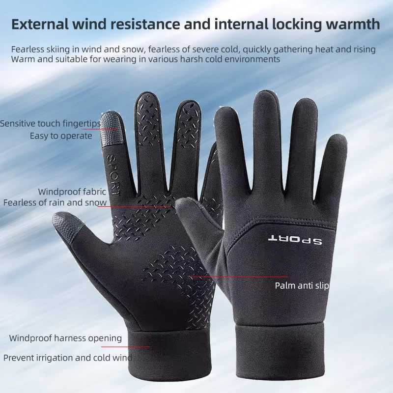 2023 Black Winter Warm Full Finger Waterproof Bicycle Outdoor Sports Running Motorcycle Skiing Touchscreen Wool Gs Shield W241026