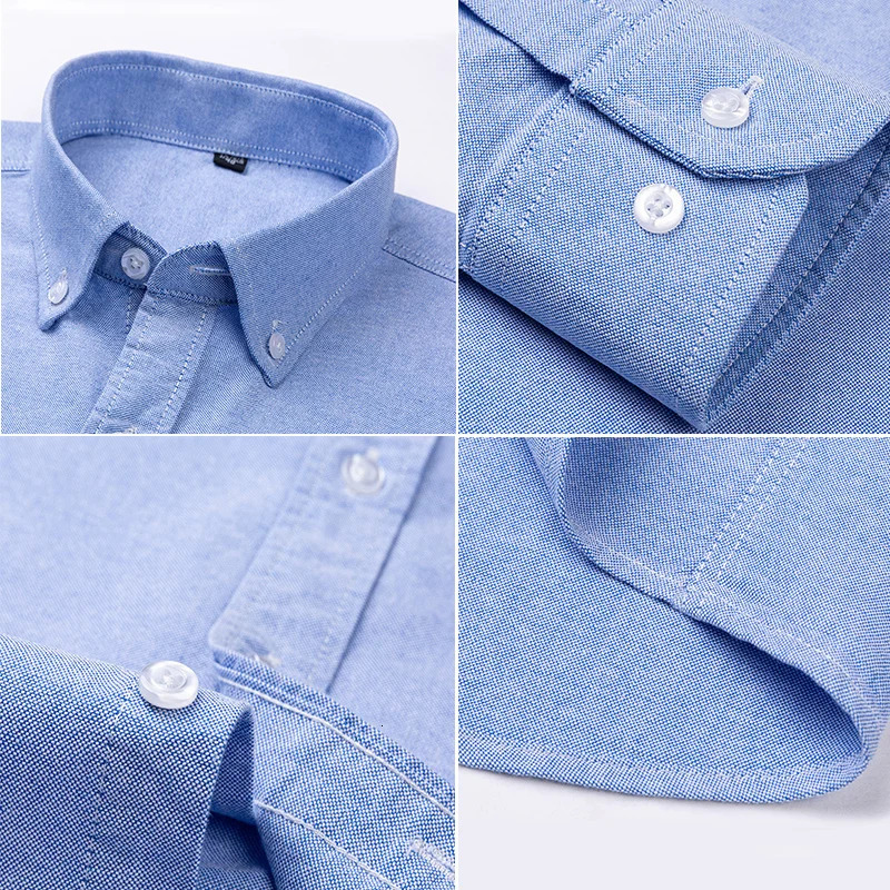 100 Cotton Oxford Shirt For Mens Long Sleeve Solid Casual Business RegularFit Formal Dress Shirts Social Blouse Male Clothes 241025