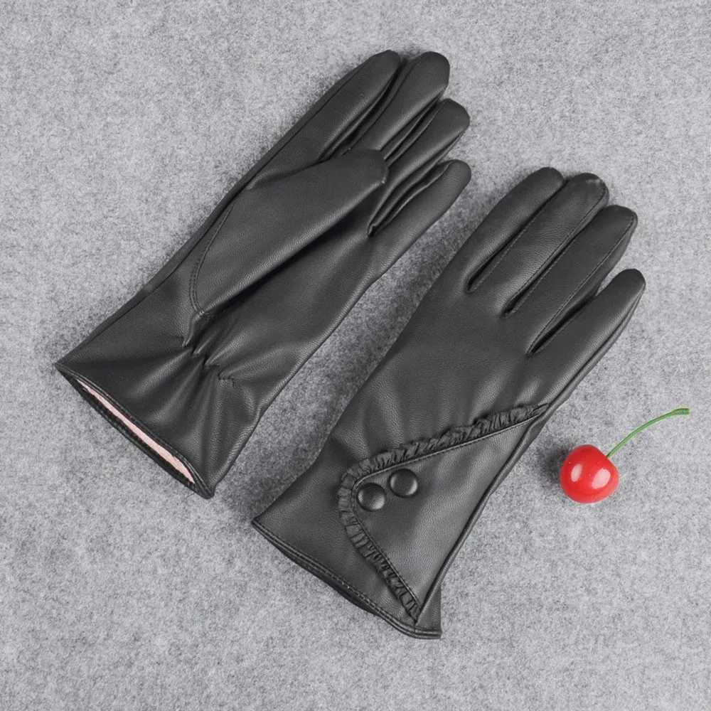 Fashionable Womens La Soft Leather Gs Winter Warm Finger Christmas Gift Black W241026