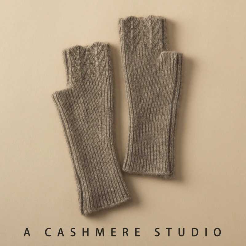 Womens Winter Fashion Pure Cashmere Half Finger Gs Womens Winter Knitted Gloves Warm Solid Knitted Wrist Gs W241026