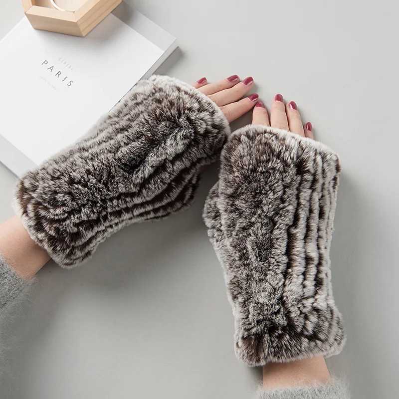 Newly arrived womens natural rabbit fur Gs knitted warm real Rex rabbit fur gloves womens winter outdoor Rex rabbit fur Gs W241026