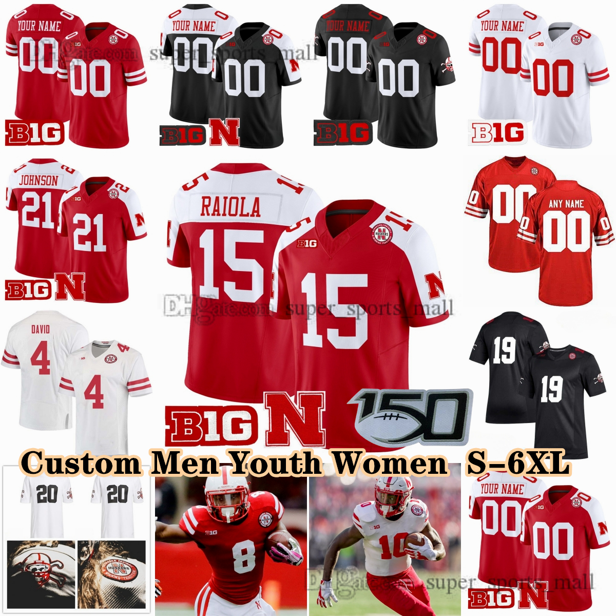 NCAA S-6XL Nebraska Cornhuskers College Jerseys 15 Dylan Raiola 23 Dante Dowdell Jahmal Banks Isaac Gifford Hartzog Jr Haarberg Buschini Gramstad Johnson Barney