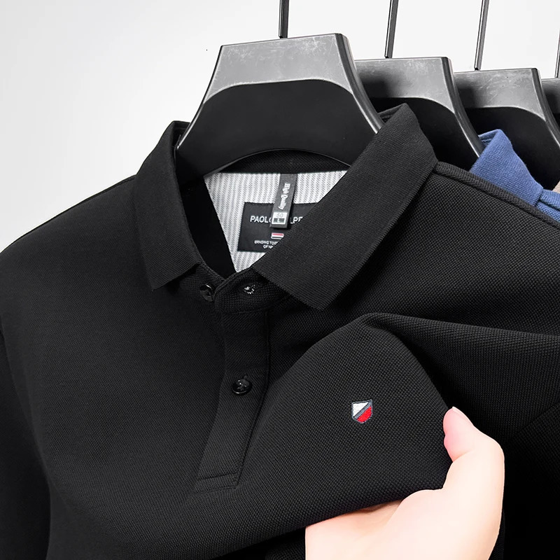 Autumn and Winter Mens Pure Cotton Embroidery Casual Fashion Waffle Longsleeved POLO Shirt Korean Version of Allmatch Collar 241025
