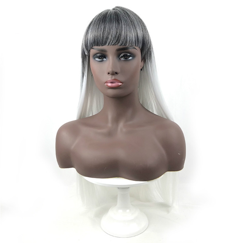 Women's bangs gradient long straight wig multi-color wig headpiece human hair wig